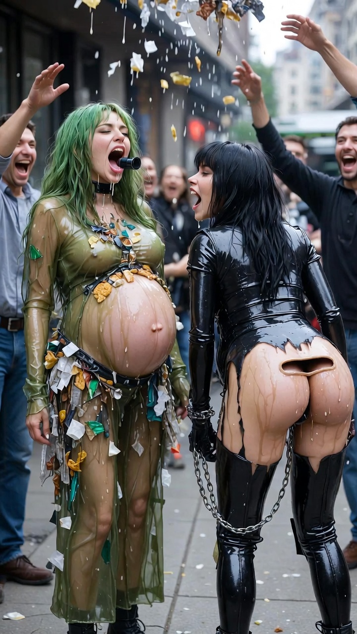 Pregnant BDSM women used as living trash cans — 10